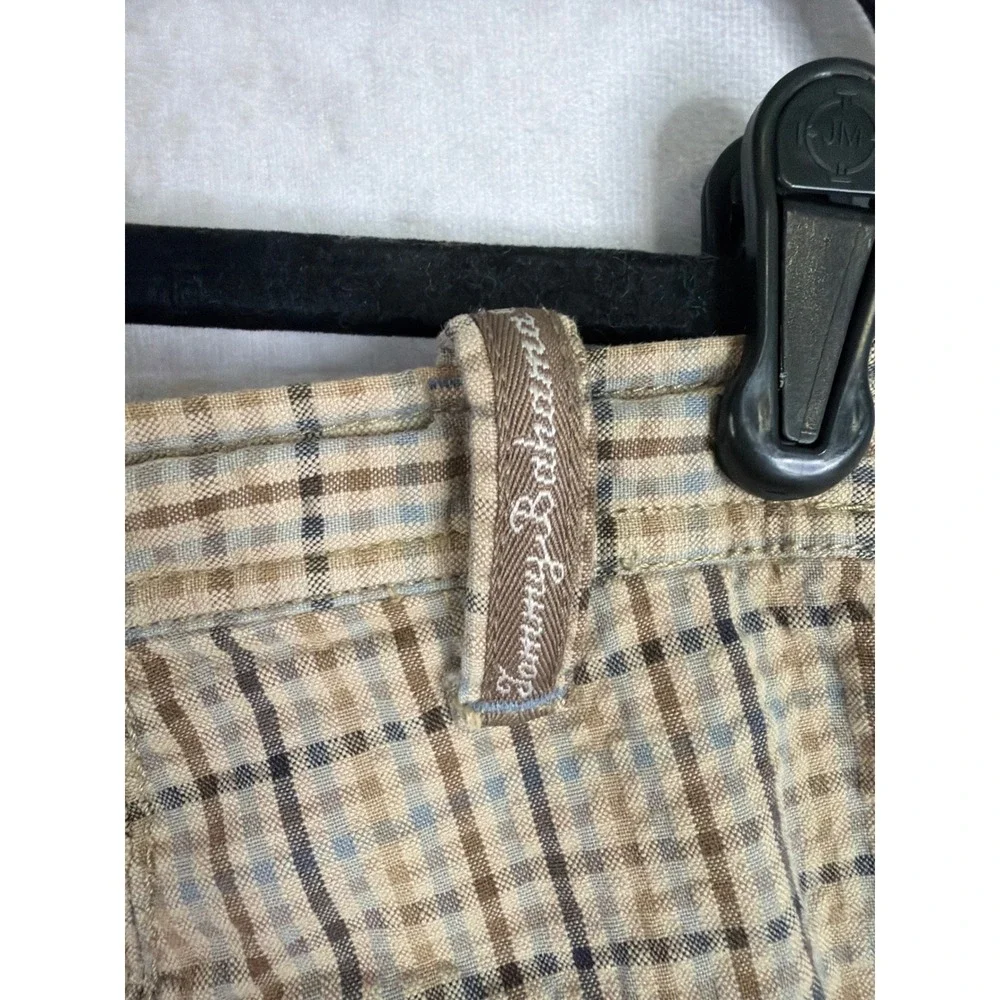 Tommy Bahama Plaid Shorts Men 38 Tan Blue Cotton Casual Summer Flat Front